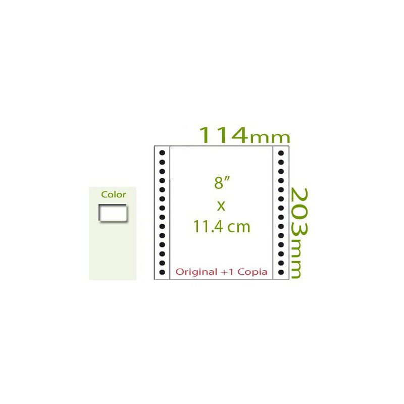 Papel Continuo Autocopiativo blanco 8"x11.4 cm 2 Tantos (Caja 3000 hojas)