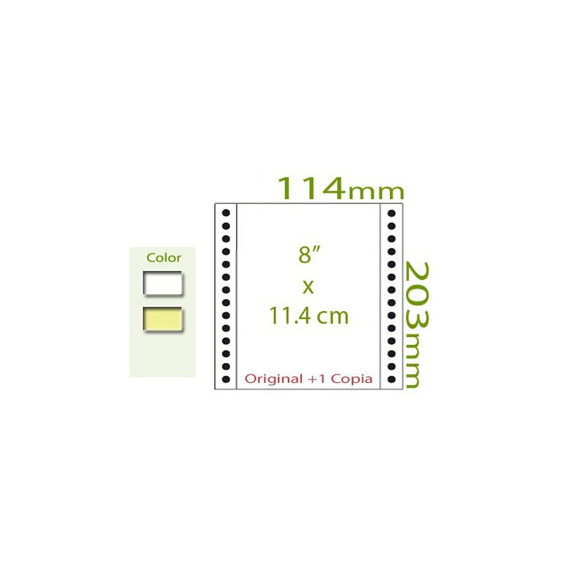 Papel Continuo Autocopiativo blanca/Amarilla 8"x11.4 cm 2 Tantos (Caja 3000 hojas)